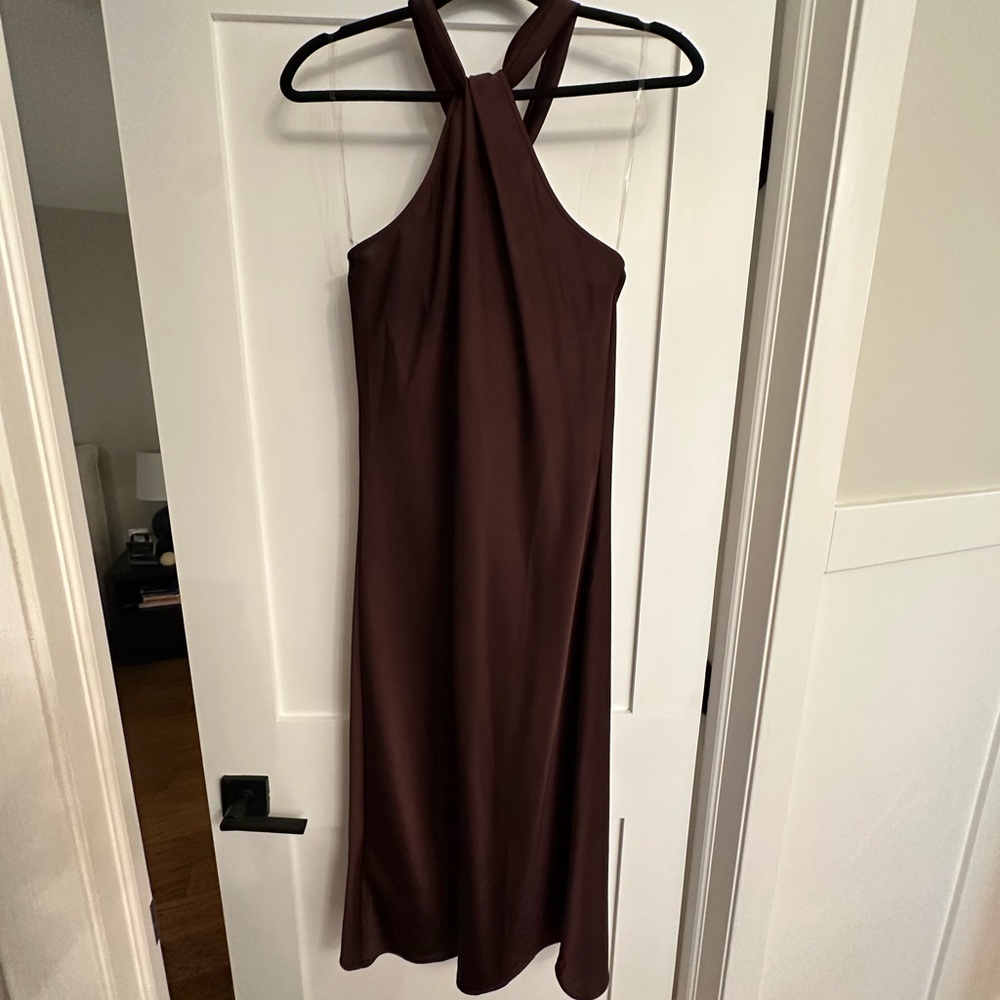 Satin Midi Brown Dress